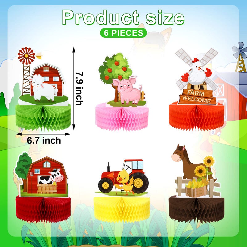 Threan 6 Pcs Farm Animals Party Decorations Honeycomb Centerpieces Farm Themed Cake Balls Table Toppers Barn, Birthday Party Supplies for 3D Table Decoration Baby Shower - Image 2